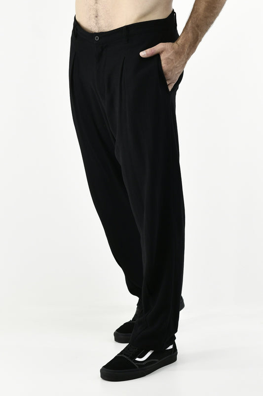 Menswear Black Relaxed Linen Blend Pants ZG5578