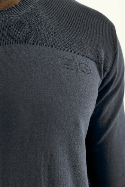 Menswear Dark Airforce Blue 3/4 Sleeve Logo Sweater ZG5579