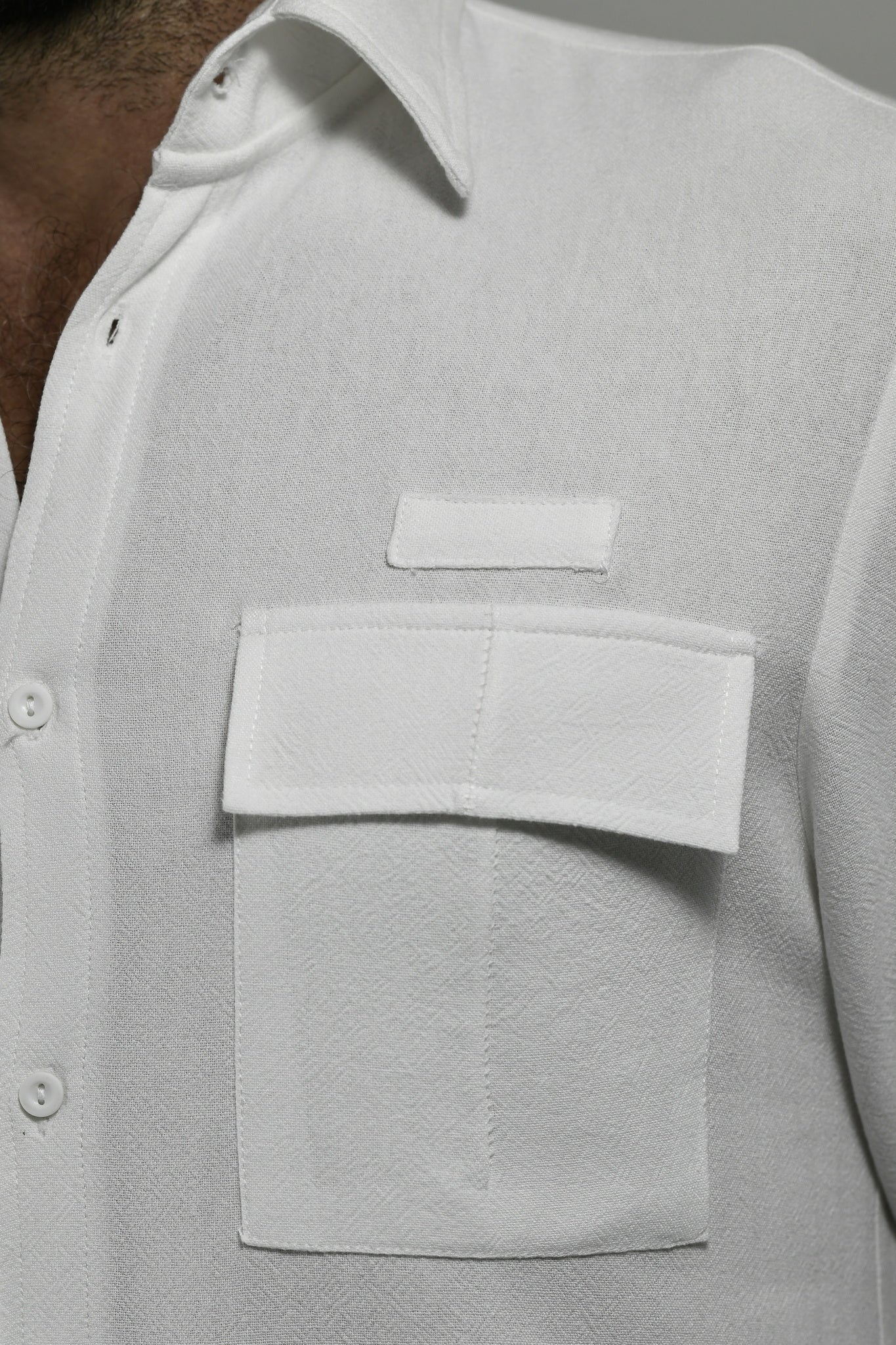 Menswear White Ghost Linen Button Shirt ZG5609