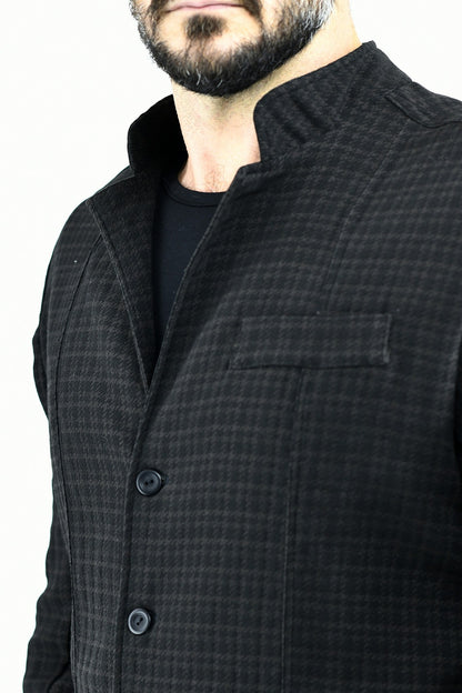 Mens Black and Brown Houndstooth Jacket ZG5635