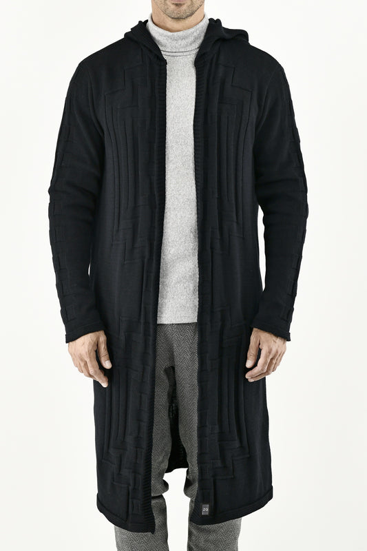 Menswear Black Relief Tracks Cotton Cardigan ZG5640