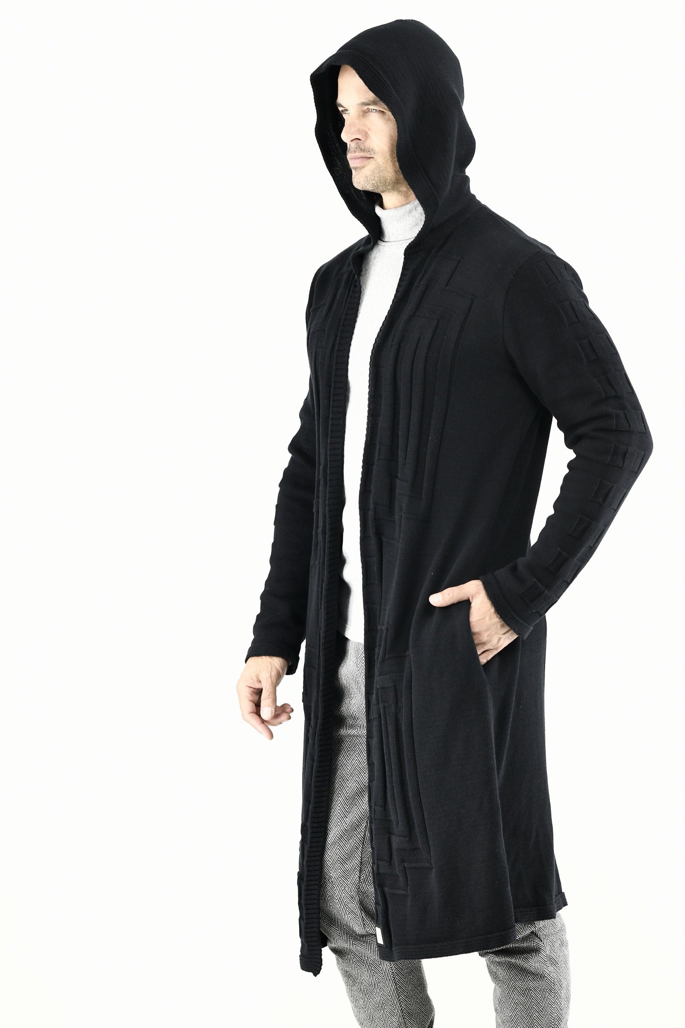 Menswear Black Relief Tracks Cotton Cardigan ZG5640