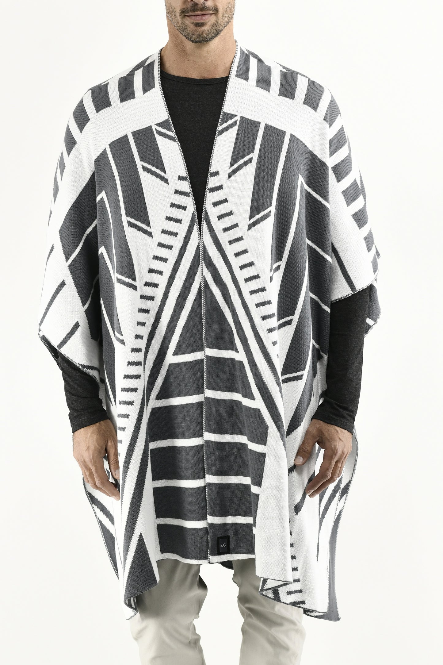 Menswear Knitted Slated and Off-white Chevron Poncho ZG5645