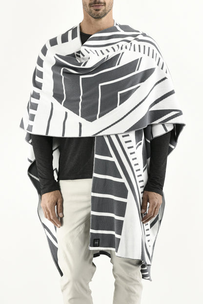 Menswear Knitted Slated and Off-white Chevron Poncho ZG5645