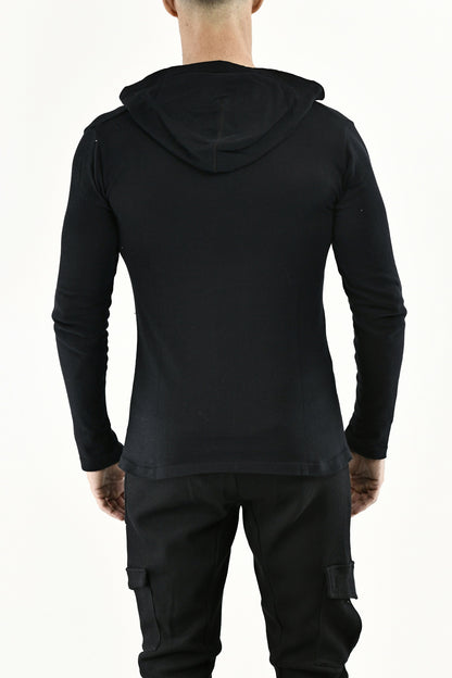 Mens Black Fine Gauge Knitwear Hoodie Jersey ZG5648