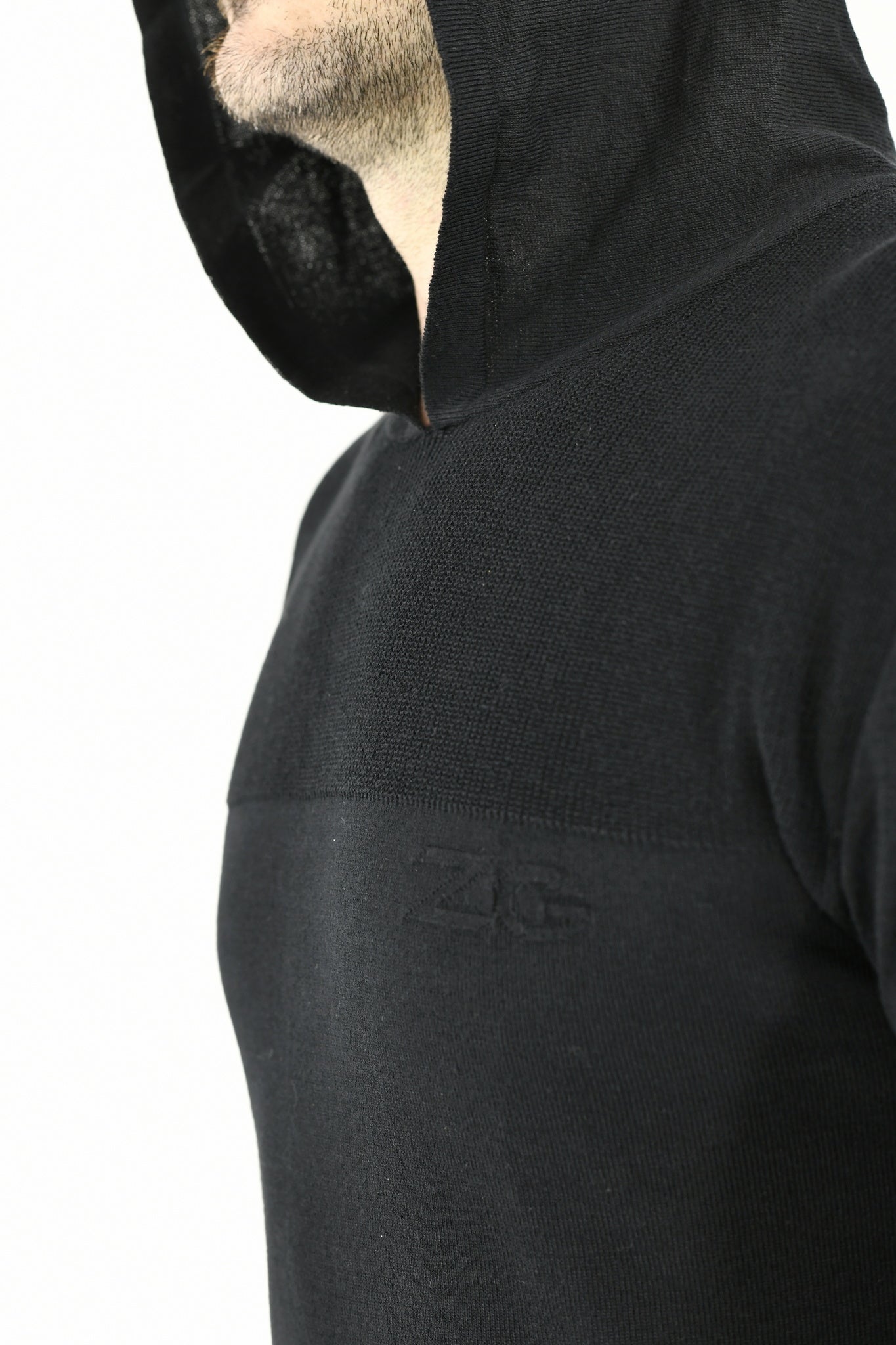 Mens Black Fine Gauge Knitwear Hoodie Jersey ZG5648