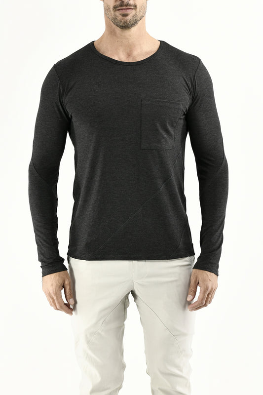 Menswear Charcoal Long Sleeve Cutline Pocket T ZG5650