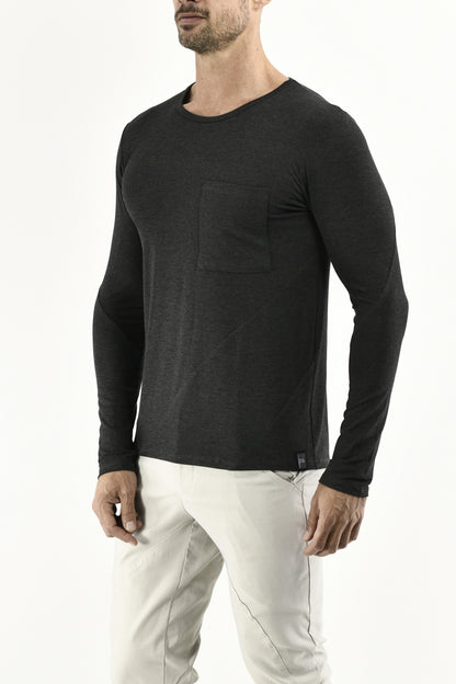 Menswear Charcoal Long Sleeve Cutline Pocket T ZG5650