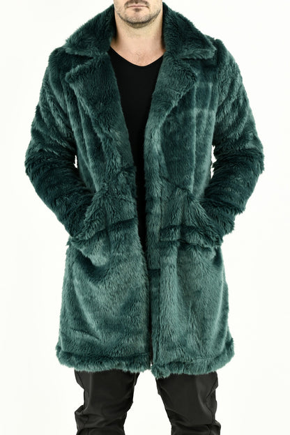 Mens Green Faux Fur Coat made to order ZG5661