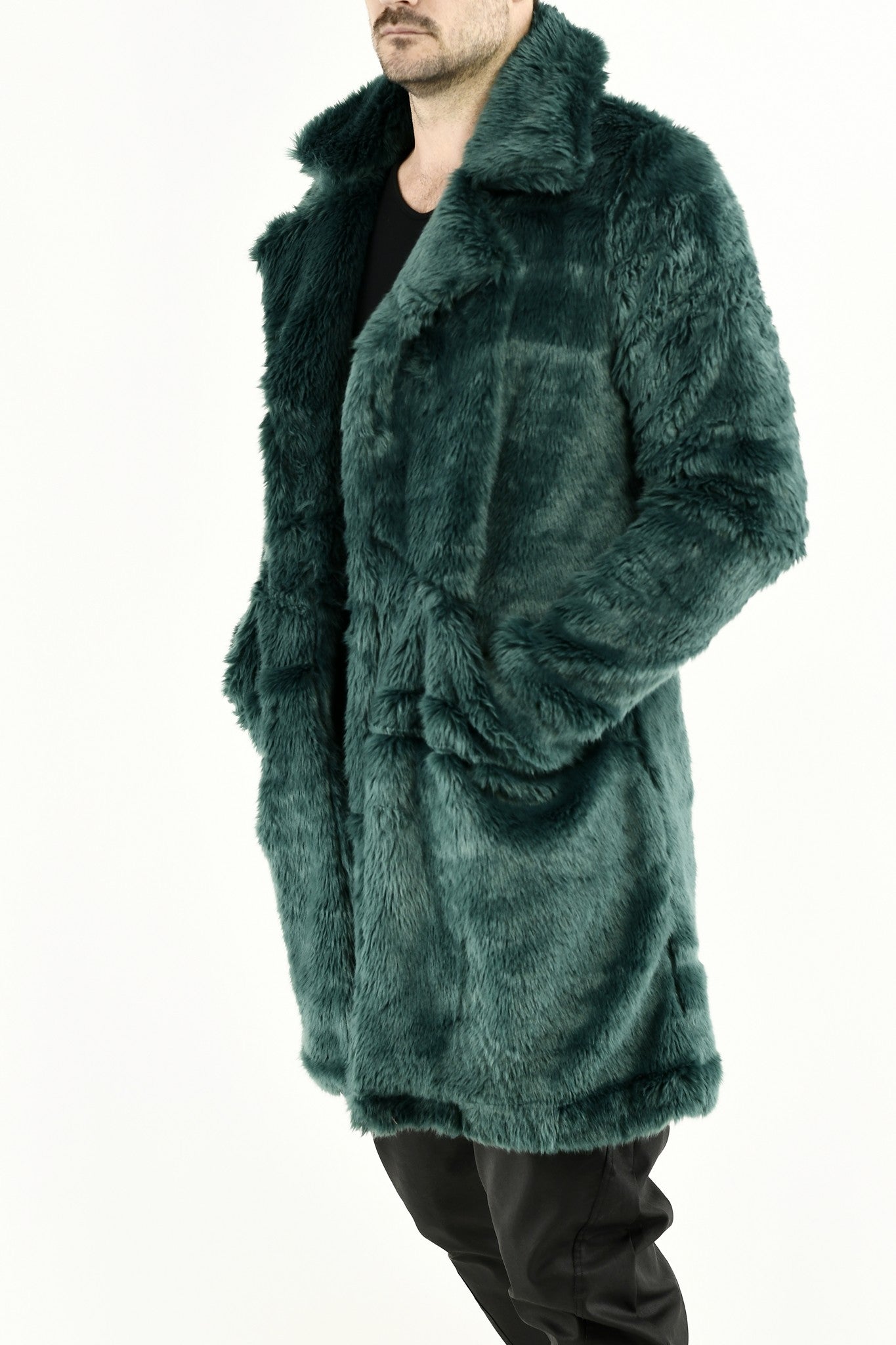 Mens Green Faux Fur Coat made to order ZG5661