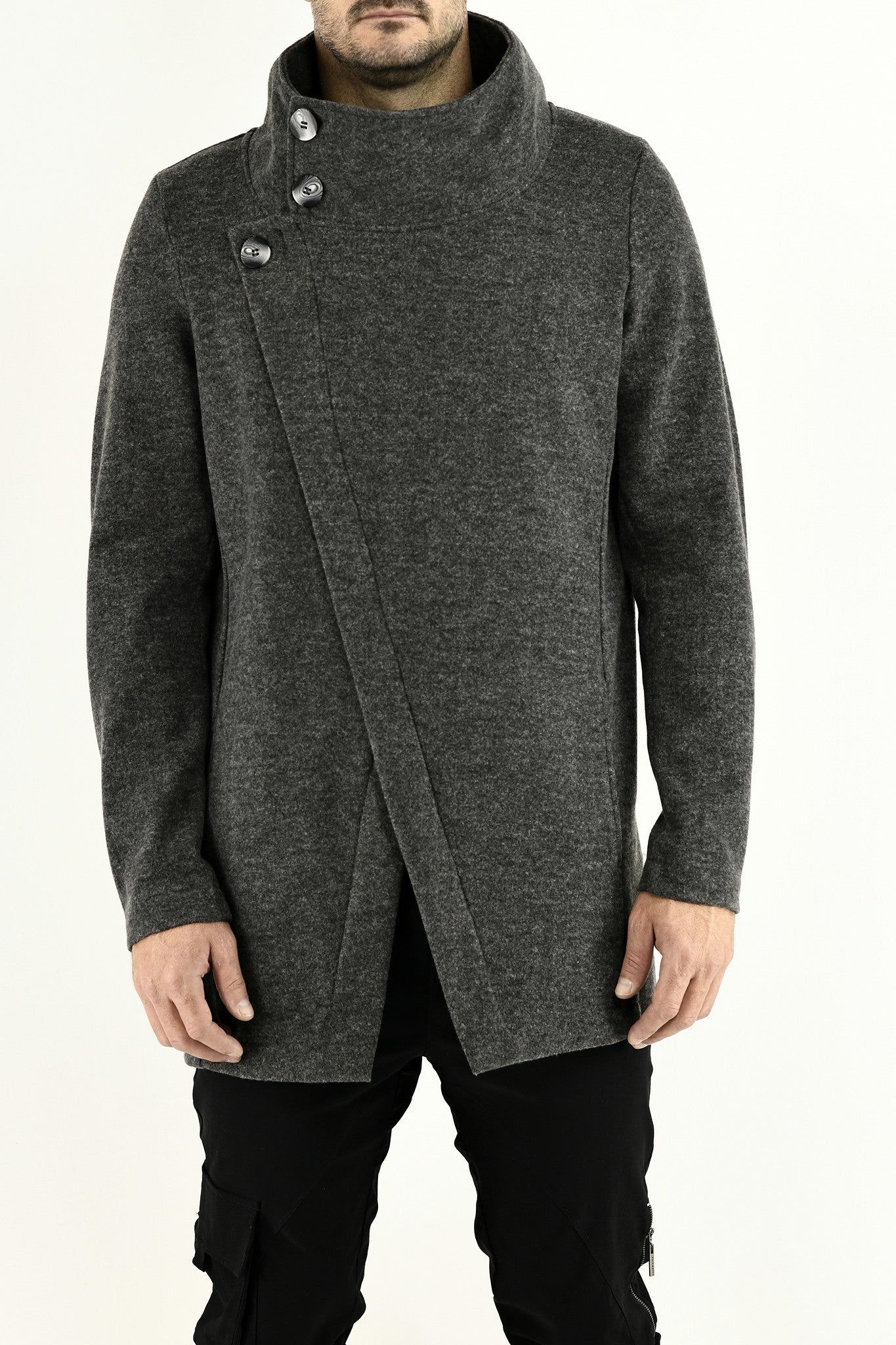 Mens Grey Melton Funnel neck Coat ZG5663