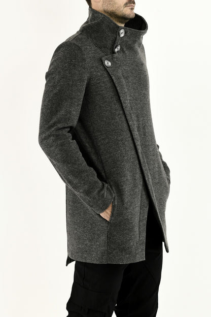 Mens Grey Melton Funnel neck Coat ZG5663