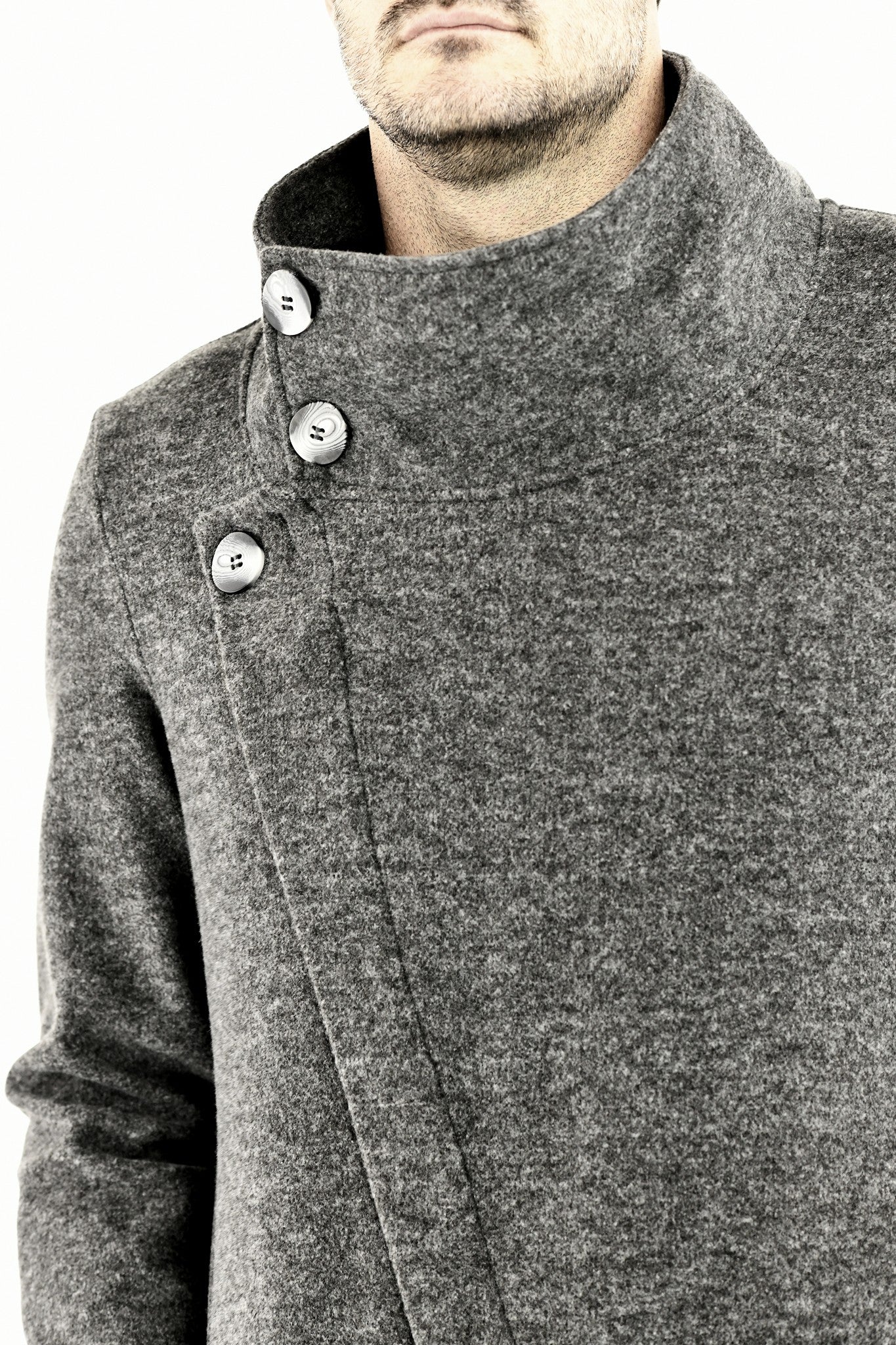 Mens Grey Melton Funnel neck Coat ZG5663