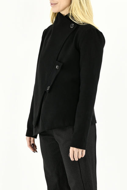 Women’s Black Asymmetric Melton Jacket ZG5667