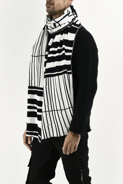 Mens Black And White Multi Line Cotton Scarf ZG5672