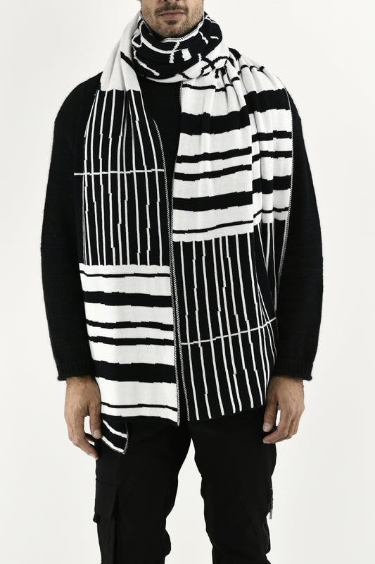 Mens Black And White Multi Line Cotton Scarf ZG5672