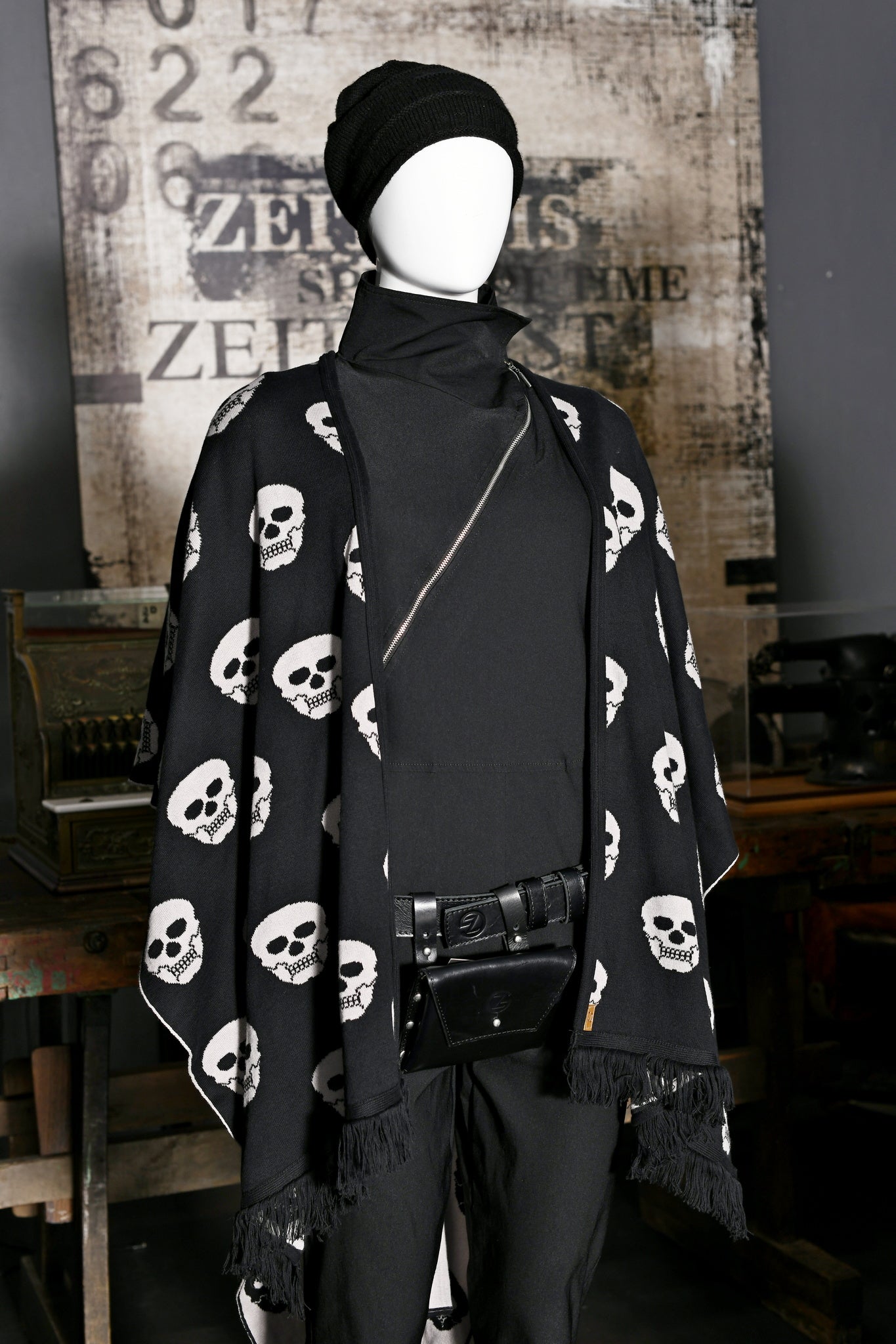 Cotton Skull Poncho with Fringing ZG5674