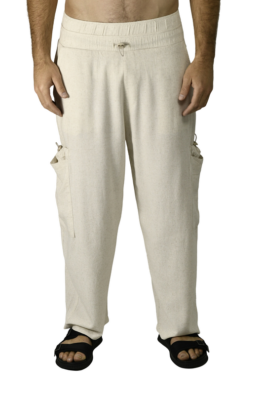 Menswear Natural Linen Toggle Cargo Pants ZG5690