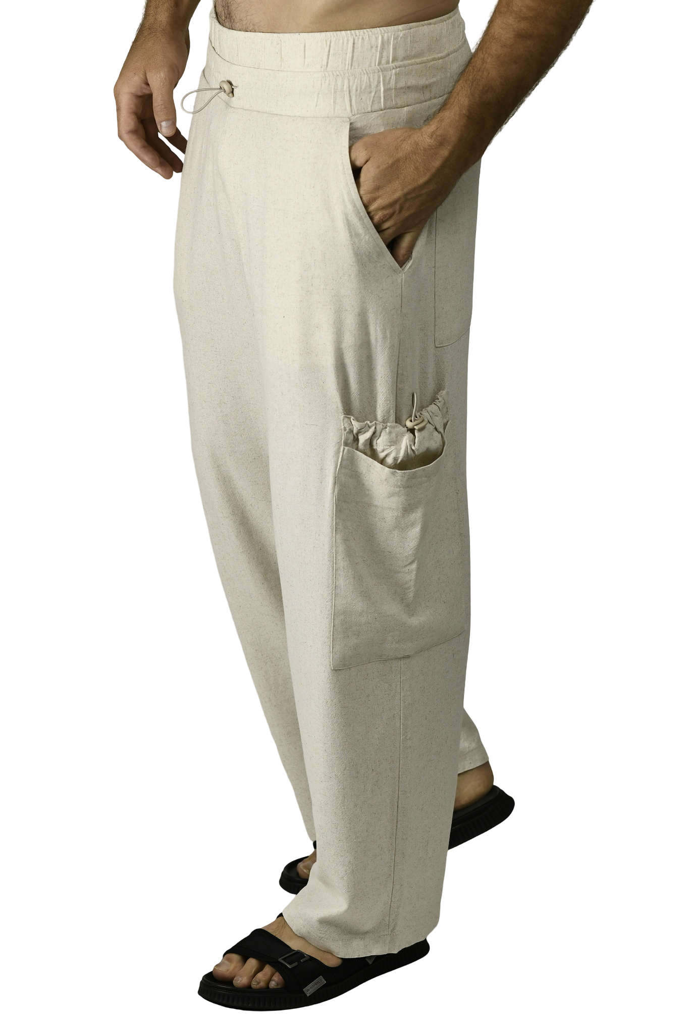 Menswear Natural Linen Toggle Cargo Pants ZG5690