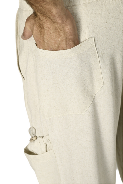 Menswear Natural Linen Toggle Cargo Pants ZG5690