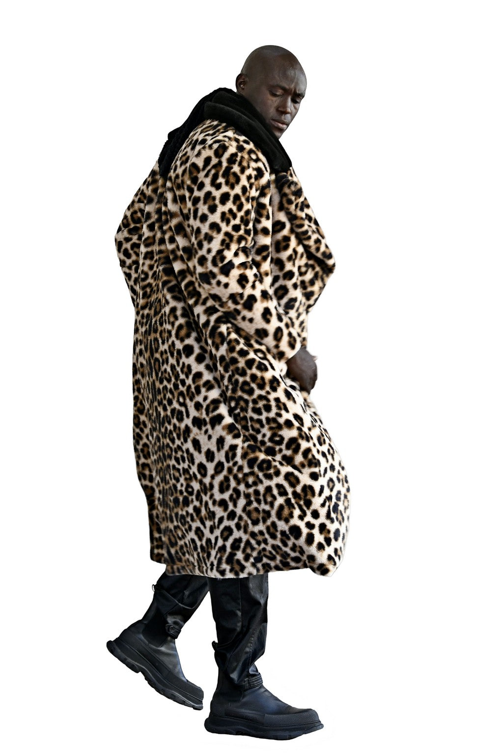 Mens Leopard & Black Faux Fur Coat made to order ZG5732