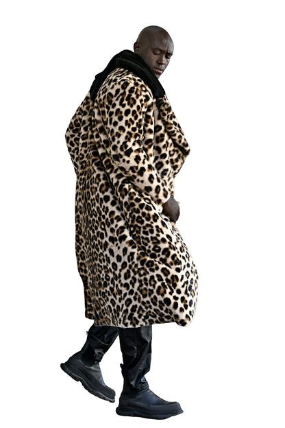 Mens Leopard & Black Faux Fur Coat made to order ZG5732