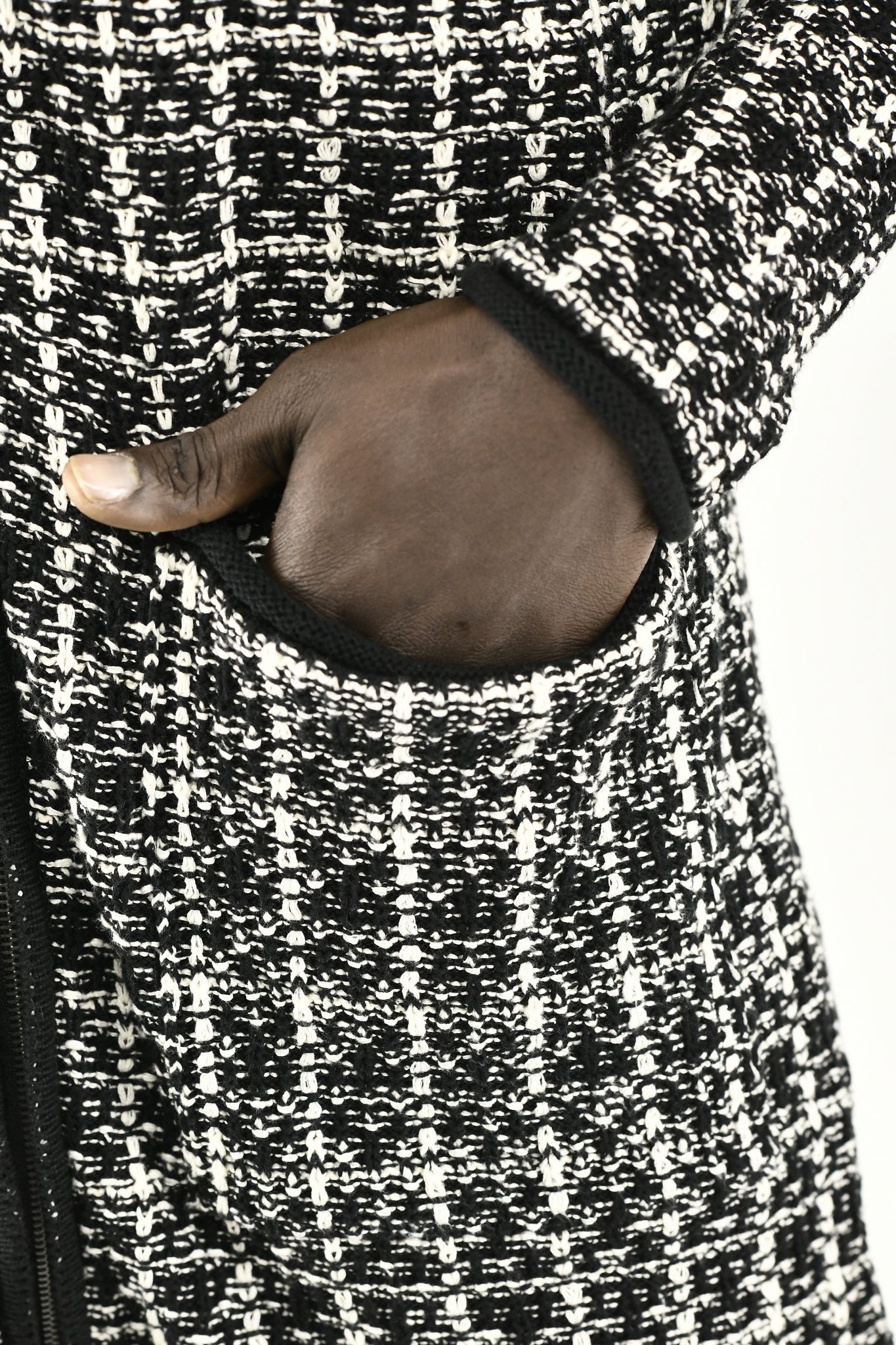 Menswear Black and White Boucle Zip Cardigan with Hood ZG5744