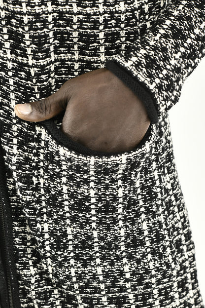 Menswear Black and White Boucle Zip Cardigan with Hood ZG5744