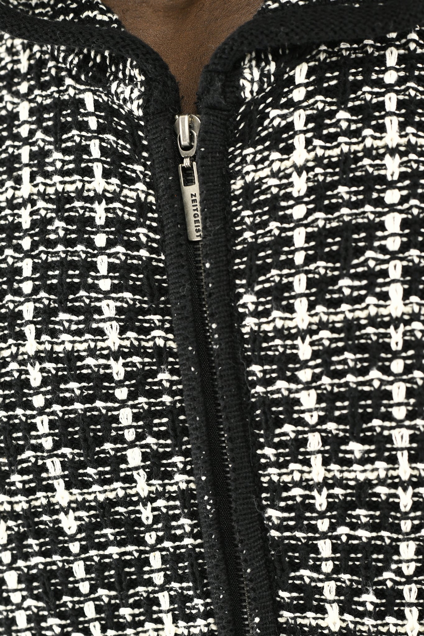 Menswear Black and White Boucle Zip Cardigan with Hood ZG5744
