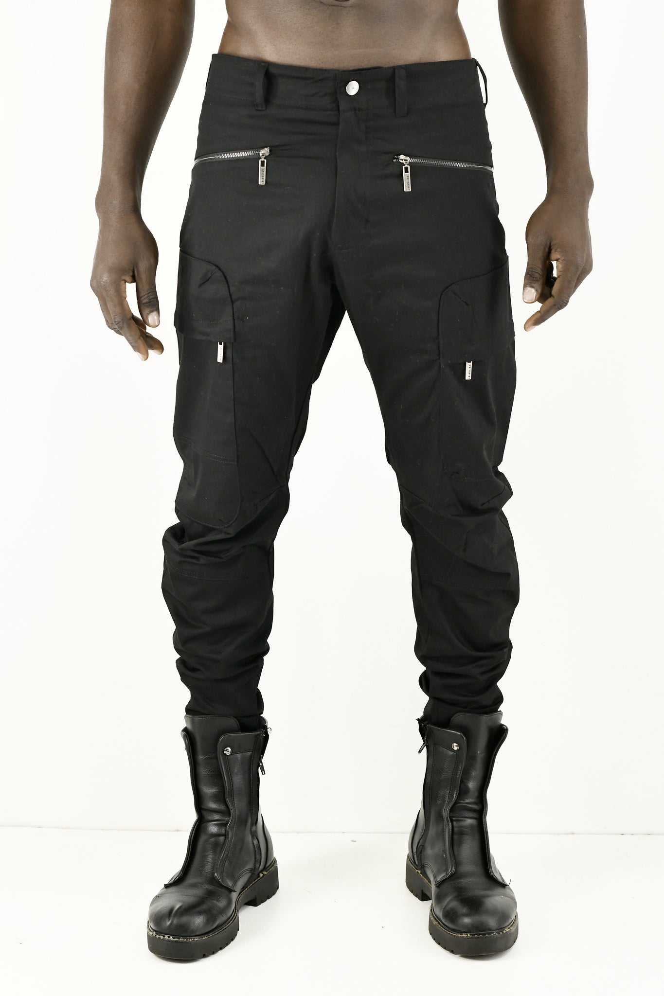 Menswear Black Zip Cuff Cargo Jogger Pants ZG5580