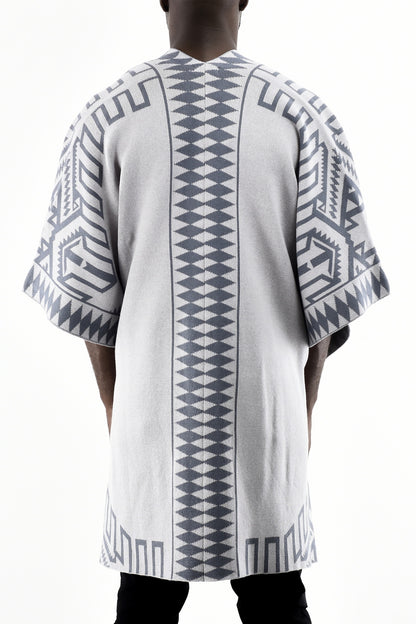 Menswear Knitted Jagged Poncho in Slate and Grey ZG5538