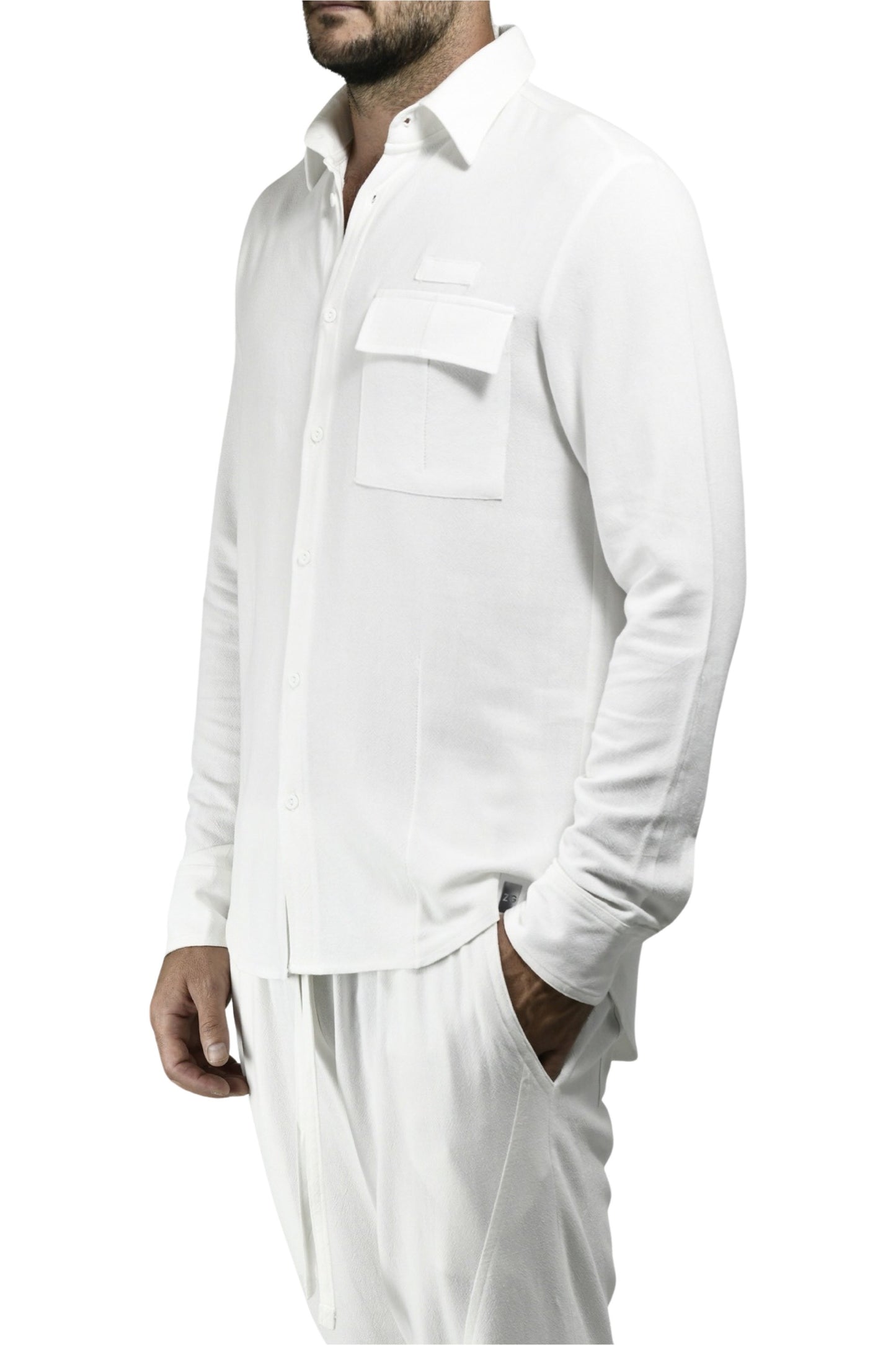 Menswear White Ghost Linen Button Shirt ZG5609