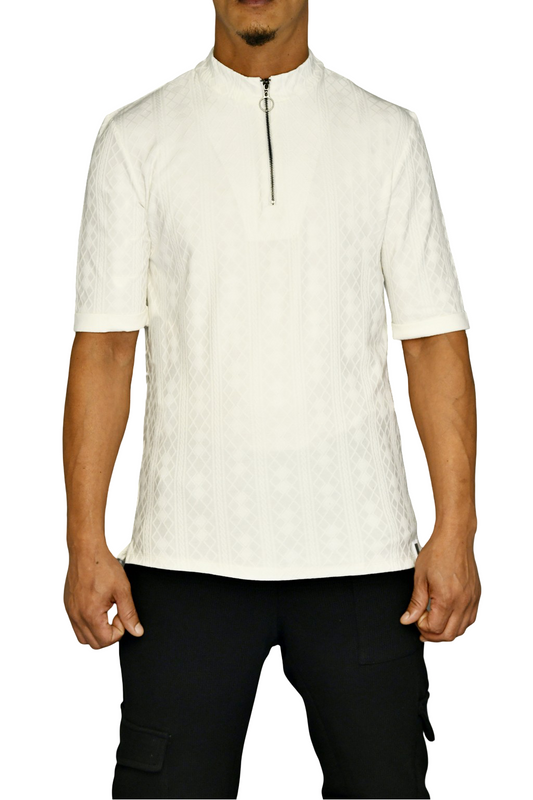Menswear Cream Texture Zip Polo T ZG5719
