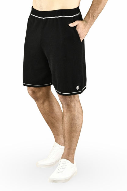 Men's Black Cotton Tipped Knitwear Shorts | ZG5804