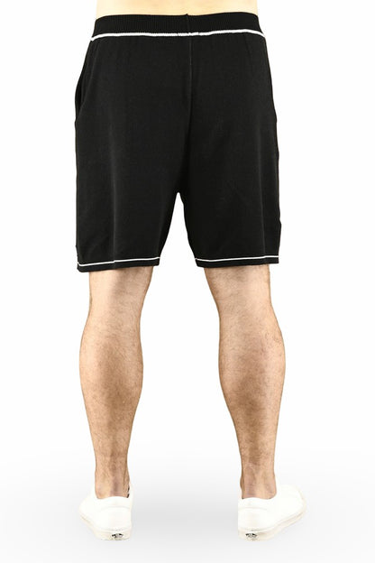 Men's Black Cotton Tipped Knitwear Shorts | ZG5804