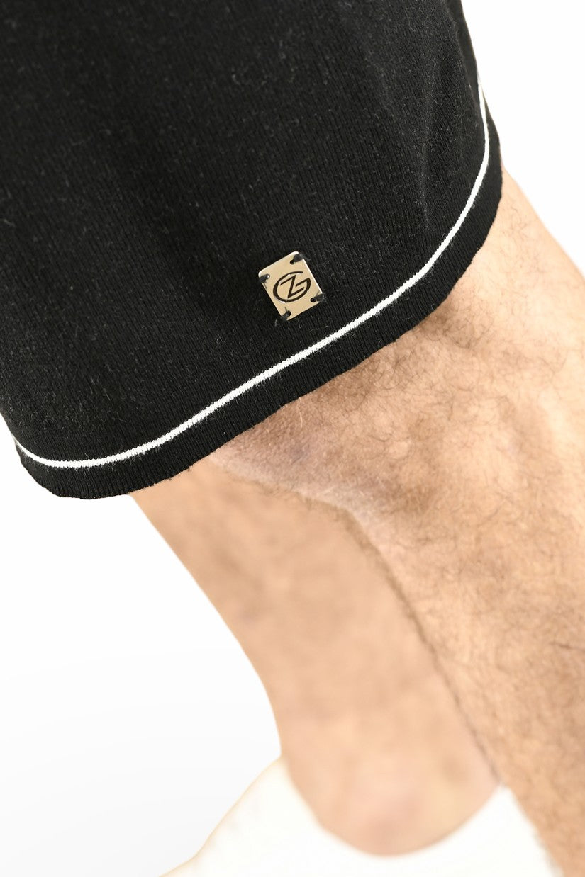 Men's Black Cotton Tipped Knitwear Shorts | ZG5804