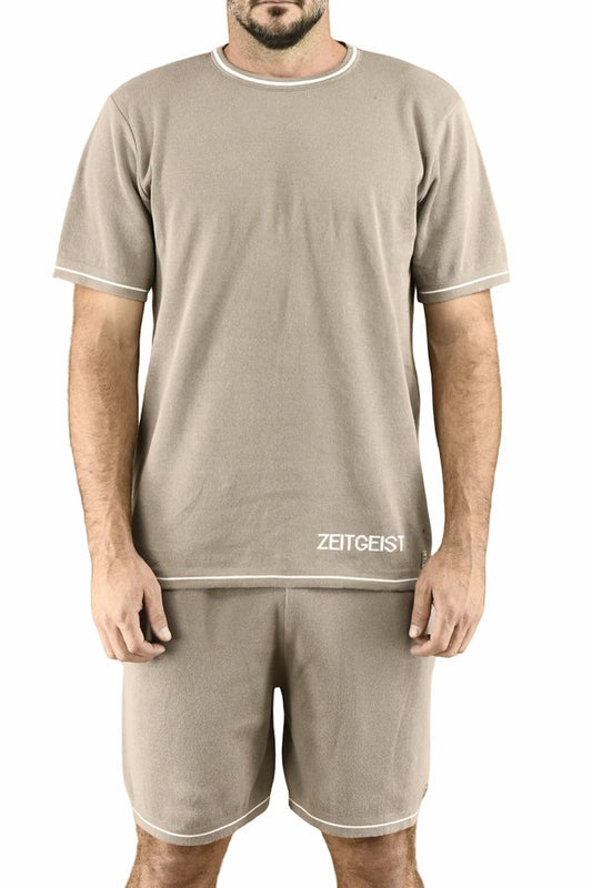 Men's Taupe Tipped Knitwear Top | ZG5805