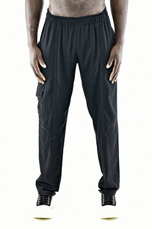 Menswear Black Linen Blend Cargo Pants ZG5686