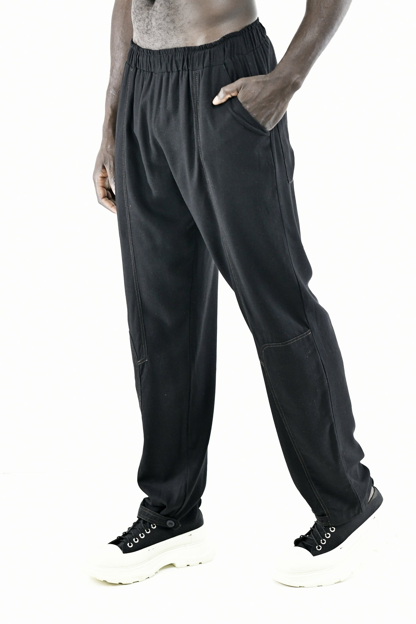 Menswear Black Linen Blend Cargo Pants ZG5686