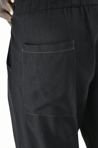 Menswear Black Linen Blend Cargo Pants ZG5686