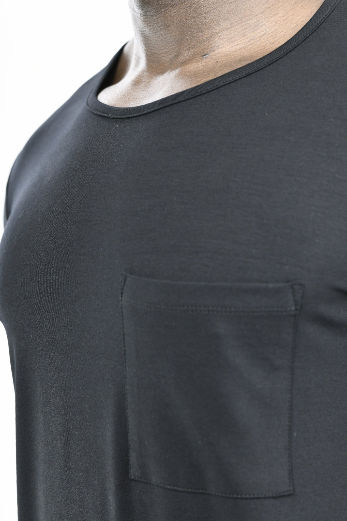 Menswear Black Long Sleeve Cutline Pocket T ZG5632