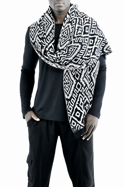 Mens Black and White Graphic Wrap Scarf ZG5676