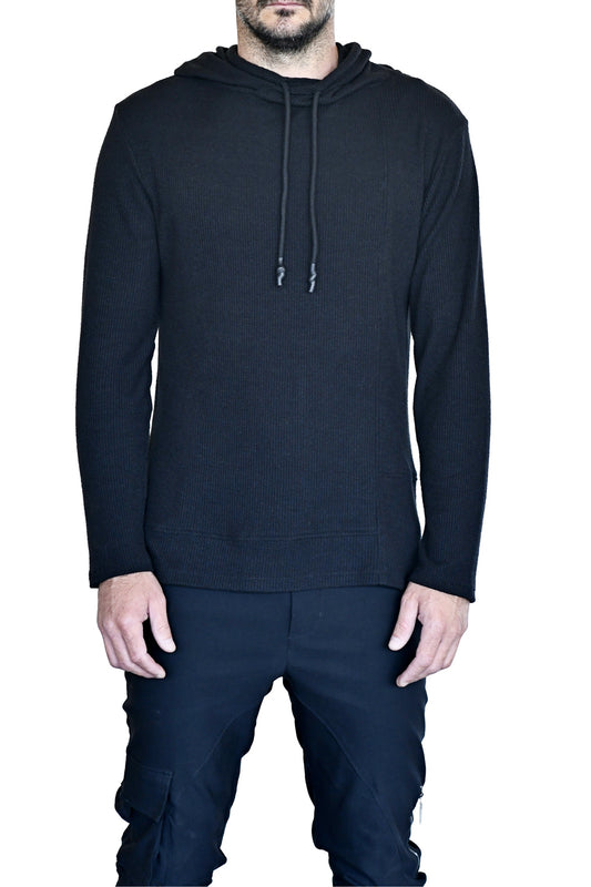 Menswear Black Rib Cutline Hoody ZG5730