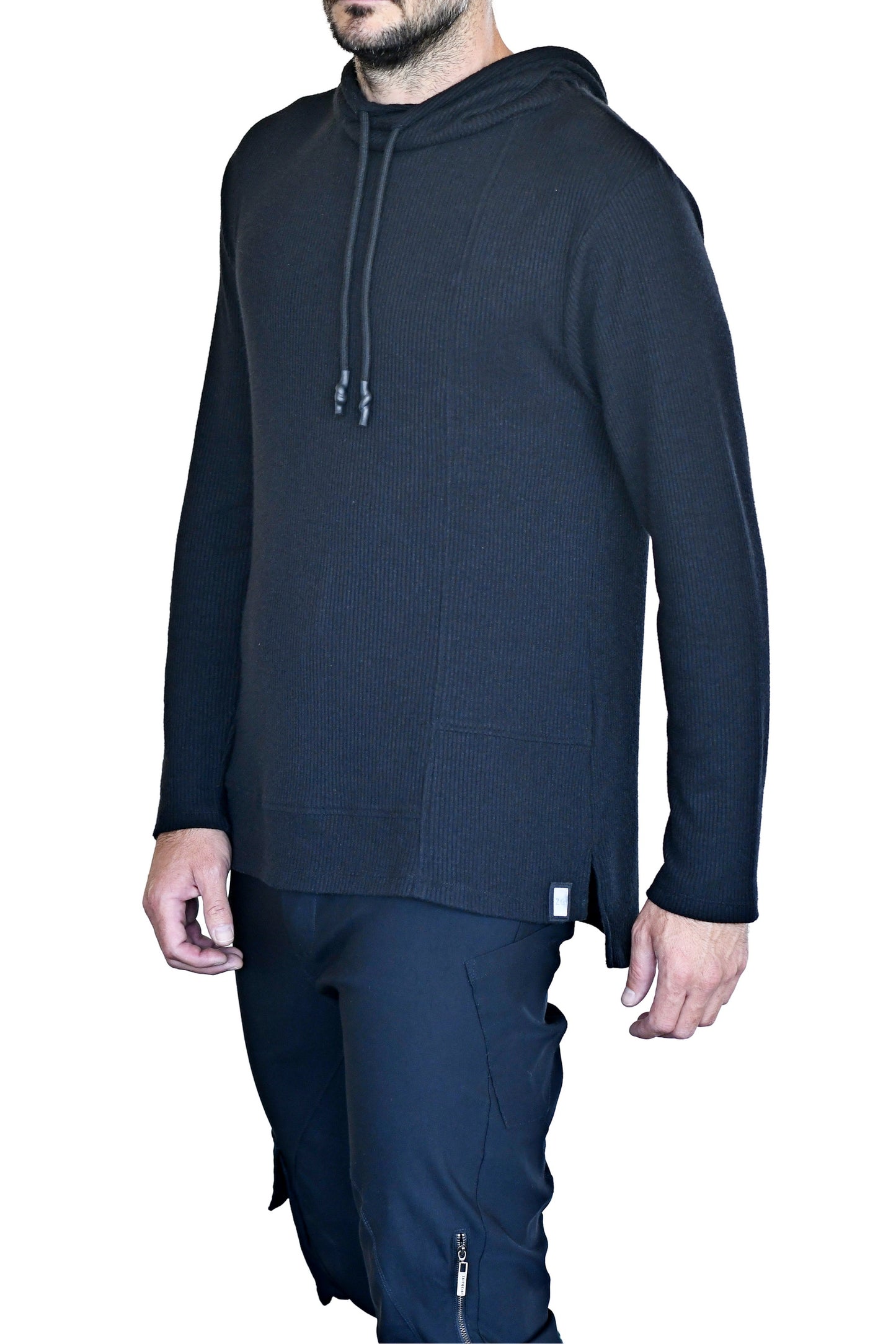 Menswear Black Rib Cutline Hoody ZG5730