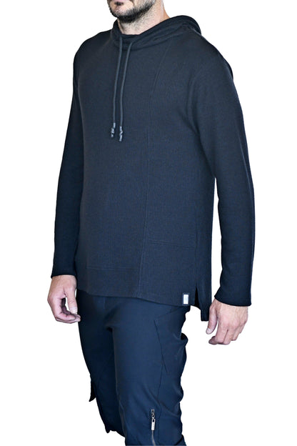 Menswear Black Rib Cutline Hoody ZG5730
