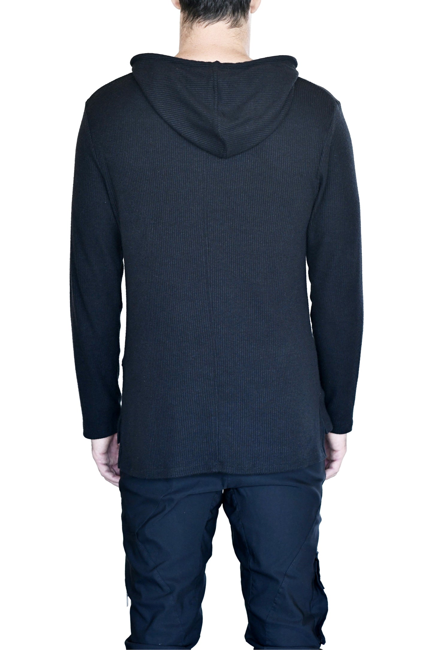Menswear Black Rib Cutline Hoody ZG5730