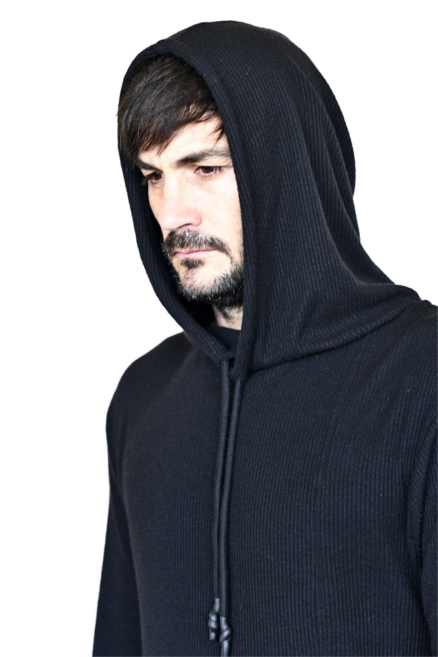 Menswear Black Rib Cutline Hoody ZG5730