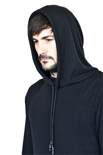 Menswear Black Rib Cutline Hoody ZG5730