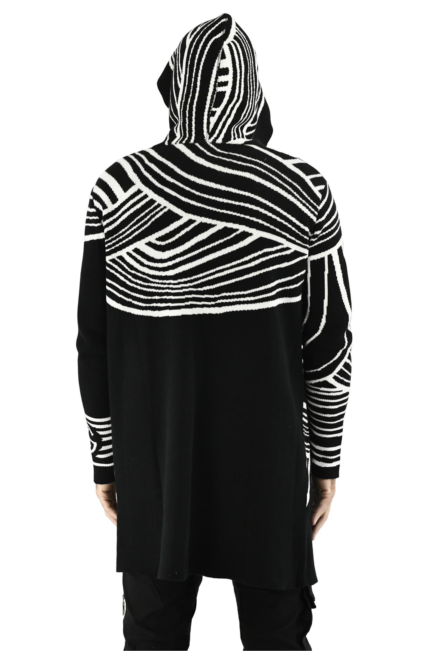 Menswear Circular Black and White Hooded Cardigan ZG5704