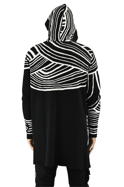 Menswear Circular Black and White Hooded Cardigan ZG5704